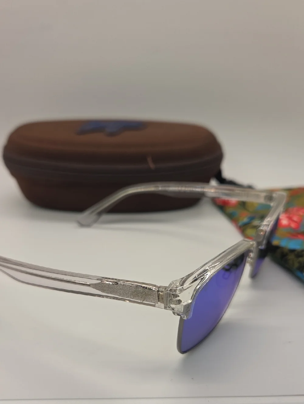 Maui Jim Kawika MJ B257 05CR Clear Frame Blue Mirrored Lens Sunglasses